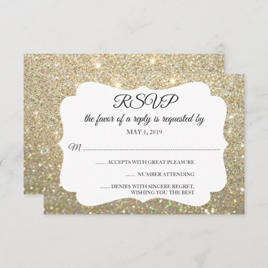 RSVPあなたの日のグリッターのすてきな金ゴールド 出欠カード (正面/裏面)
