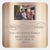 RSVPからのメリークリスマス赤面バラ写真 スクエアシール (正面)