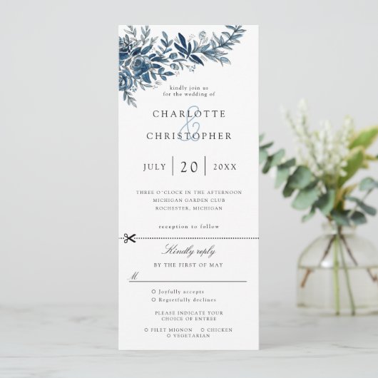 rsvpが付いたインジゴフラワー結婚式招待状 招待状 (スタンド正面)