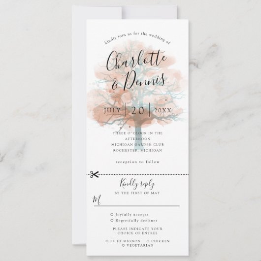 rsvpが付いたオークの木の結婚式招待状 招待状 (正面)