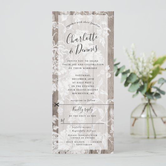 rsvpが素朴添付されたフローラ結婚の招待 招待状 (スタンド正面)