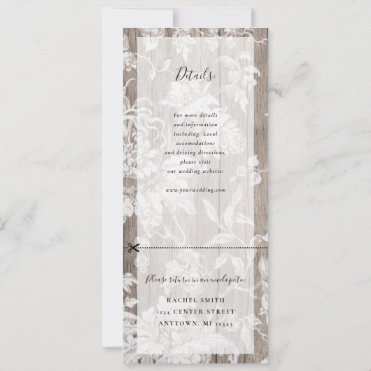 rsvpが素朴添付されたフローラ結婚の招待 招待状 (裏面)