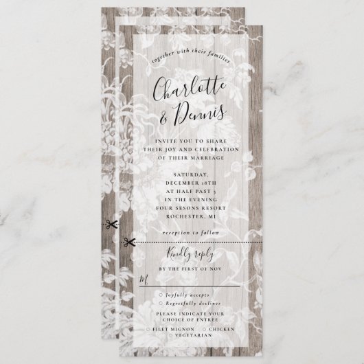 rsvpが素朴添付されたフローラ結婚の招待 招待状 (正面/裏面)
