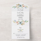 RSVPとのエレガントダスティブルー素朴結婚フローラ オールインワン招待状 (内側)