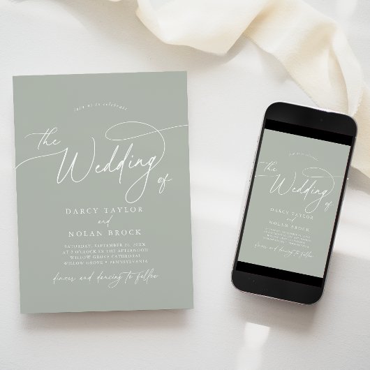 RSVPとのエレガントチャームグリーン結婚式招待状 招待状