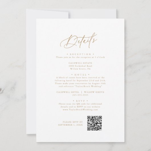 RSVPとのエレガントチャーム金ゴールド結婚式招待状 招待状 (裏面)