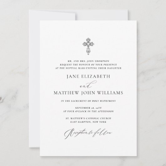 RSVPとのジェーンカトリック結婚式招待状 招待状 (正面)