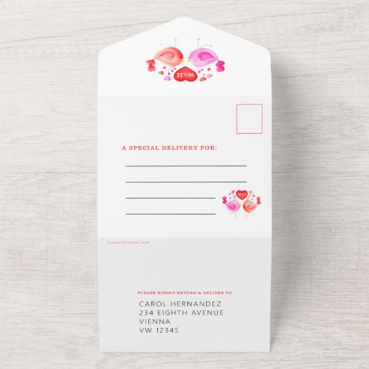 RSVPとの愛結婚鳥の記念写真 オールインワン招待状 (外側)