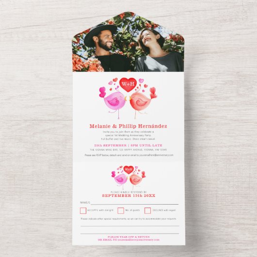 RSVPとの愛結婚鳥の記念写真 オールインワン招待状 (内側)