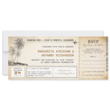 RSVPとの搭乗券のフライトでの古い結婚式の招待