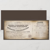 RSVPとの結婚ヴィンテージチケットデザイン 招待状 (正面/裏面)