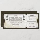 RSVPとの結婚ヴィンテージチケットデザイン 招待状 (正面/裏面)