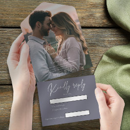 RSVPとエレガントモダンの暗い結婚灰色の写真 オールインワン招待状