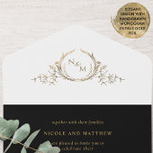 RSVPとエレガントMonogramの黒と金ゴールド結婚の比較 オールインワン招待状