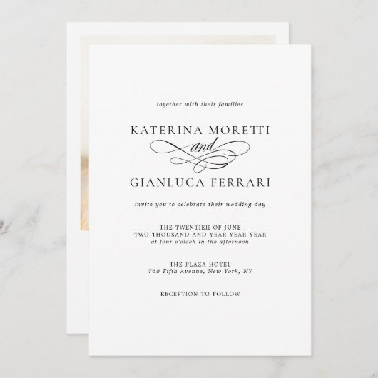 RSVPとシンプルのエレガントフォトウェディング招待 招待状 (正面/裏面)