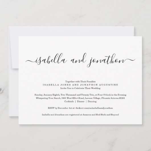 RSVPとレジストリを使用した結婚式招待状でオールインワン 招待状 (正面)