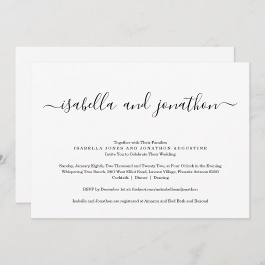 RSVPとレジストリを使用した結婚式招待状でオールインワン 招待状 (正面/裏面)