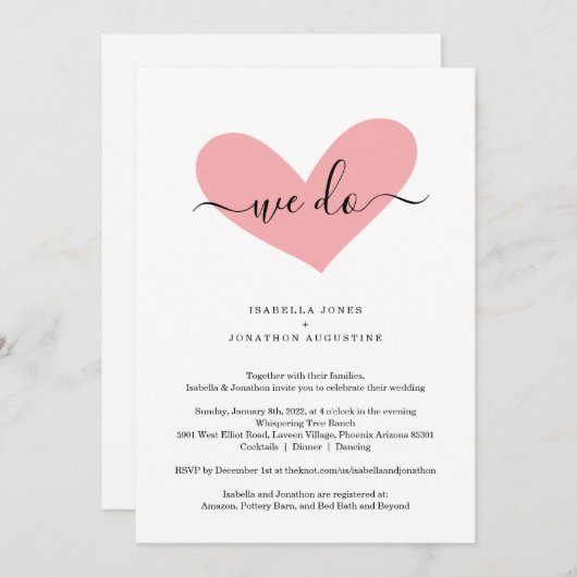 RSVPとレジストリを使用した結婚式招待状でオールインワン 招待状 (正面/裏面)