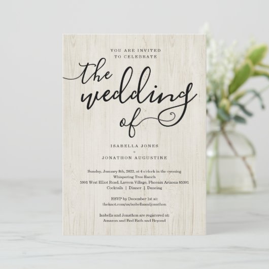 RSVPとレジストリを使用した結婚式招待状でオールインワン 招待状 (スタンド正面)