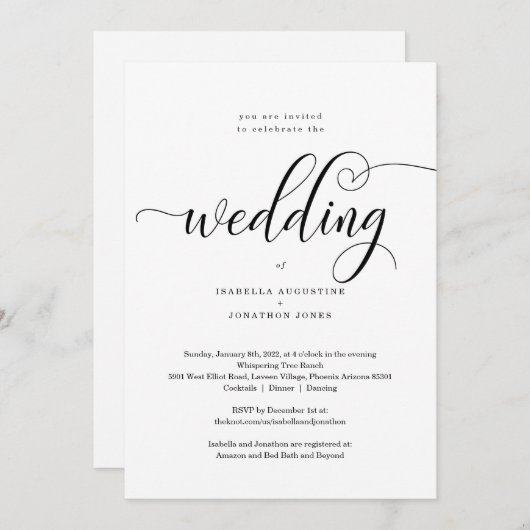 RSVPとレジストリを使用した結婚式招待状でオールインワン 招待状 (正面/裏面)