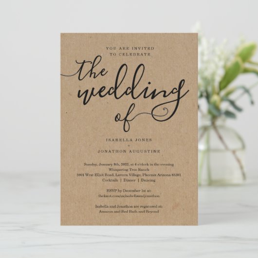 RSVPとレジストリを使用した結婚式招待状でオールインワン 招待状 (スタンド正面)