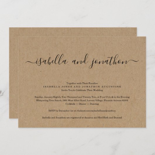 RSVPとレジストリを使用した結婚式招待状でオールインワン 招待状 (正面/裏面)