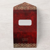 RSVPと一素朴つの赤い金ゴールドレース結婚の全て オールインワン招待状 (外側)