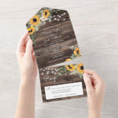 RSVPと素朴ひまわり結婚のユーカリ オールインワン招待状 (貼ってはがせる)