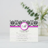 RSVPと黒とホットピンクダマスクモノグラム 出欠カード (スタンド正面)