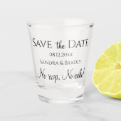 RSVPなし、ケーキもなし! 結婚式のSave the Date ショットグラス (正面)