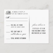 RSVPに一致する茶色のゴシック色のハロウィーンのスケルトン インビテーションポストカード (裏面)