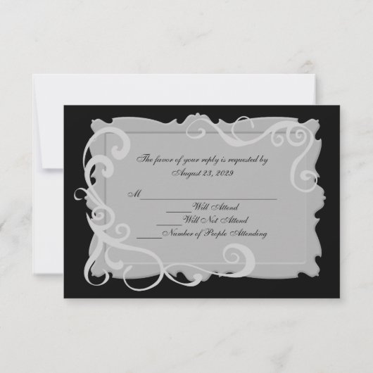 RSVPに一致する黒/銀灰色の旋回フレーム 出欠カード (裏面)