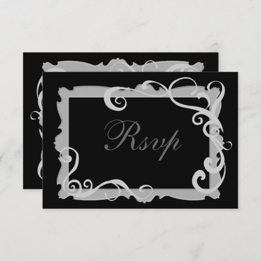 RSVPに一致する黒/銀灰色の旋回フレーム 出欠カード (正面/裏面)
