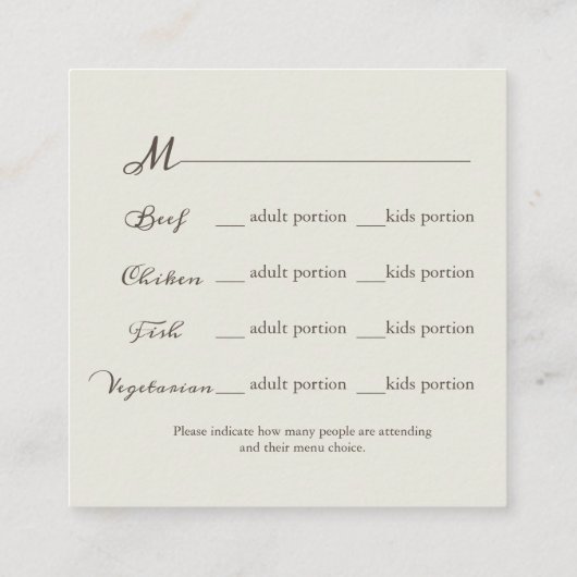 RSVPのためのメニューか出席カード スクエア名刺 (裏面)