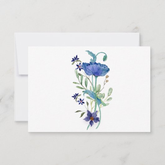 RSVPのアクア結婚ブルーwポピー水カラーフローラ 招待状 (裏面)