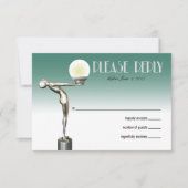 RSVPのアールデコの魅力的な新しい|のティール(緑がかった色) 出欠カード (正面)