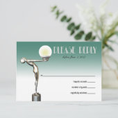 RSVPのアールデコの魅力的な新しい|のティール(緑がかった色) 出欠カード (スタンド正面)