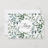 RSVPのエメ結婚ラルドの森の葉の葉葉の 招待状 (裏面)