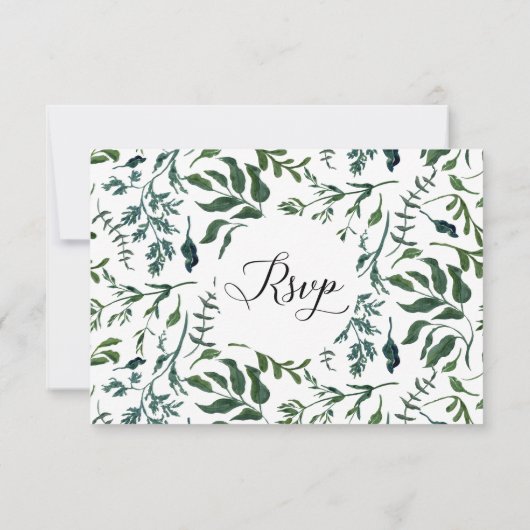 RSVPのエメ結婚ラルドの森の葉の葉葉の 招待状 (裏面)