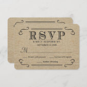 RSVPのエレガントで素朴なバーラップの結婚式の応答カード 出欠カード (正面/裏面)