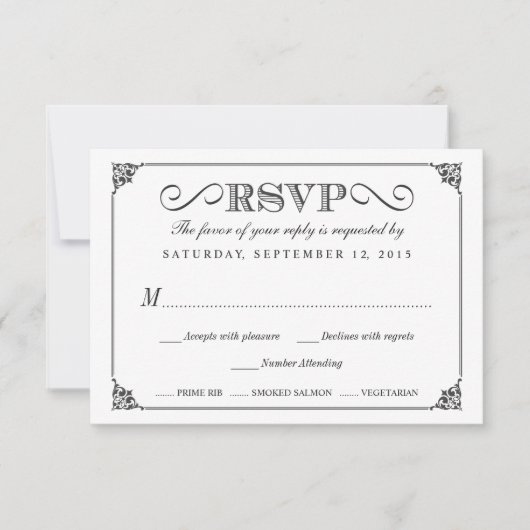 RSVPのエレガントなヴィンテージの黒板の結婚式 出欠カード (正面)