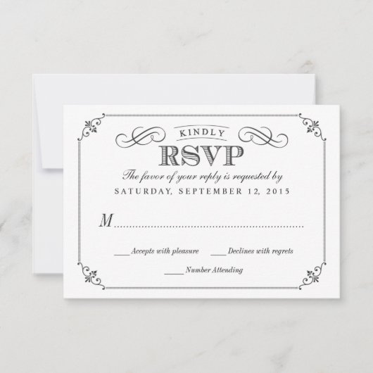 RSVPのエレガントなヴィンテージの黒板のStlyeの結婚式 出欠カード (正面)