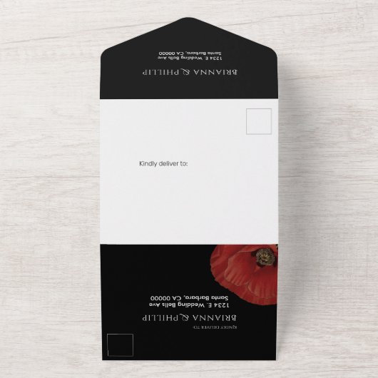 RSVPのエレガントRed Poppy Lメニューオプション結婚 オールインワン招待状 (外側)