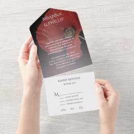 RSVPのエレガントRed Poppy Lメニューオプション結婚 オールインワン招待状