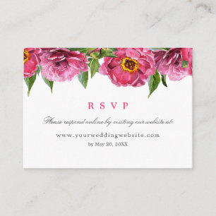 RSVPのオンラインのウェブサイトを結婚しているすばらしいピンクのシャクヤク 名刺