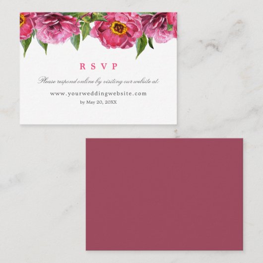 RSVPのオンラインのウェブサイトを結婚しているすばらしいピンクのシャクヤク 名刺 (正面/裏面)