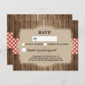 RSVPのカー結婚ドRed Gingham BBQ Burlap 招待状 (正面/裏面)