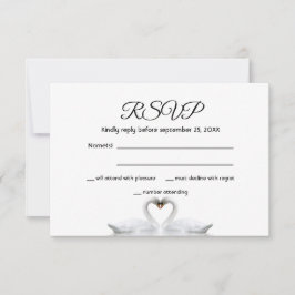 RSVPのカ結婚ードホワイトスワンエレガントカップル 出欠カード