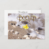 RSVPのゲストの応答のエンクロージャの貝殻、プルメリア 出欠カード (正面/裏面)