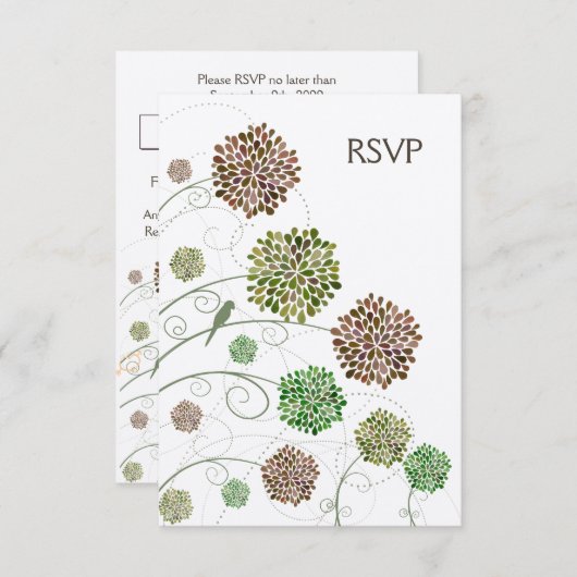 RSVPのダリアの風変わりな庭園の結婚式カード 出欠カード (正面/裏面)